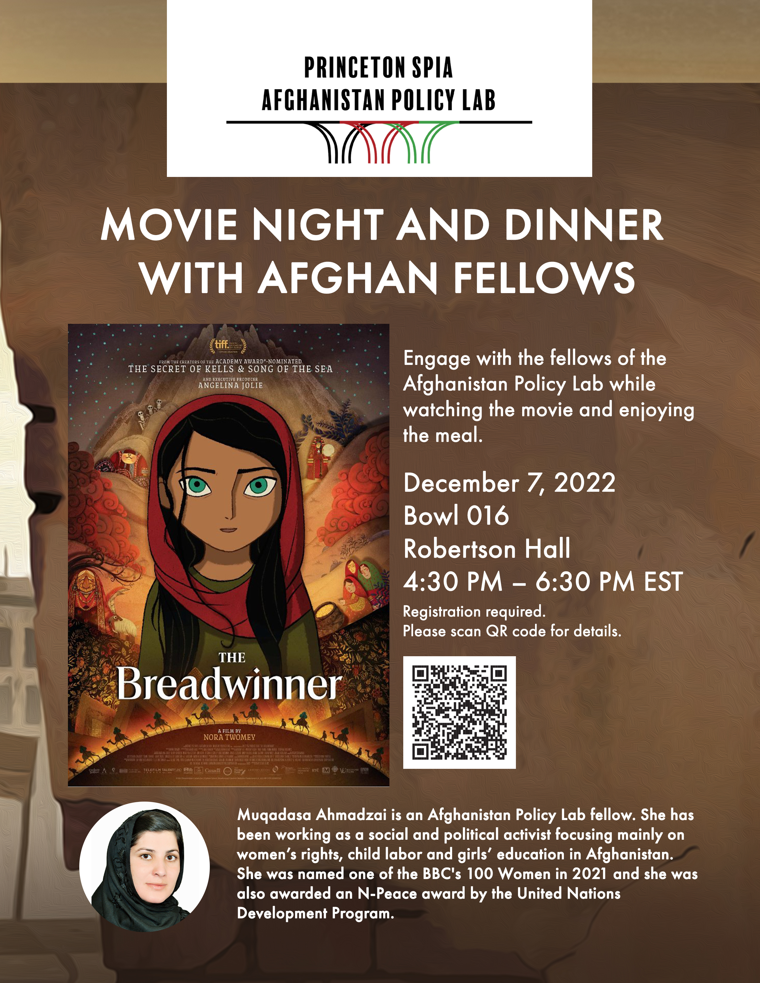 "The Breadwinner" Movie Night and Dinner with Afghan Fellows event poster