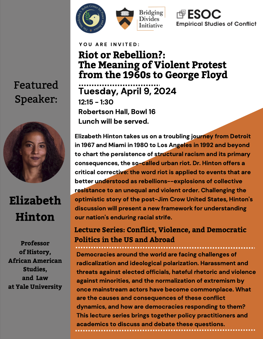 Riot or Rebellion? Elizabeth Hinton Event Flyer