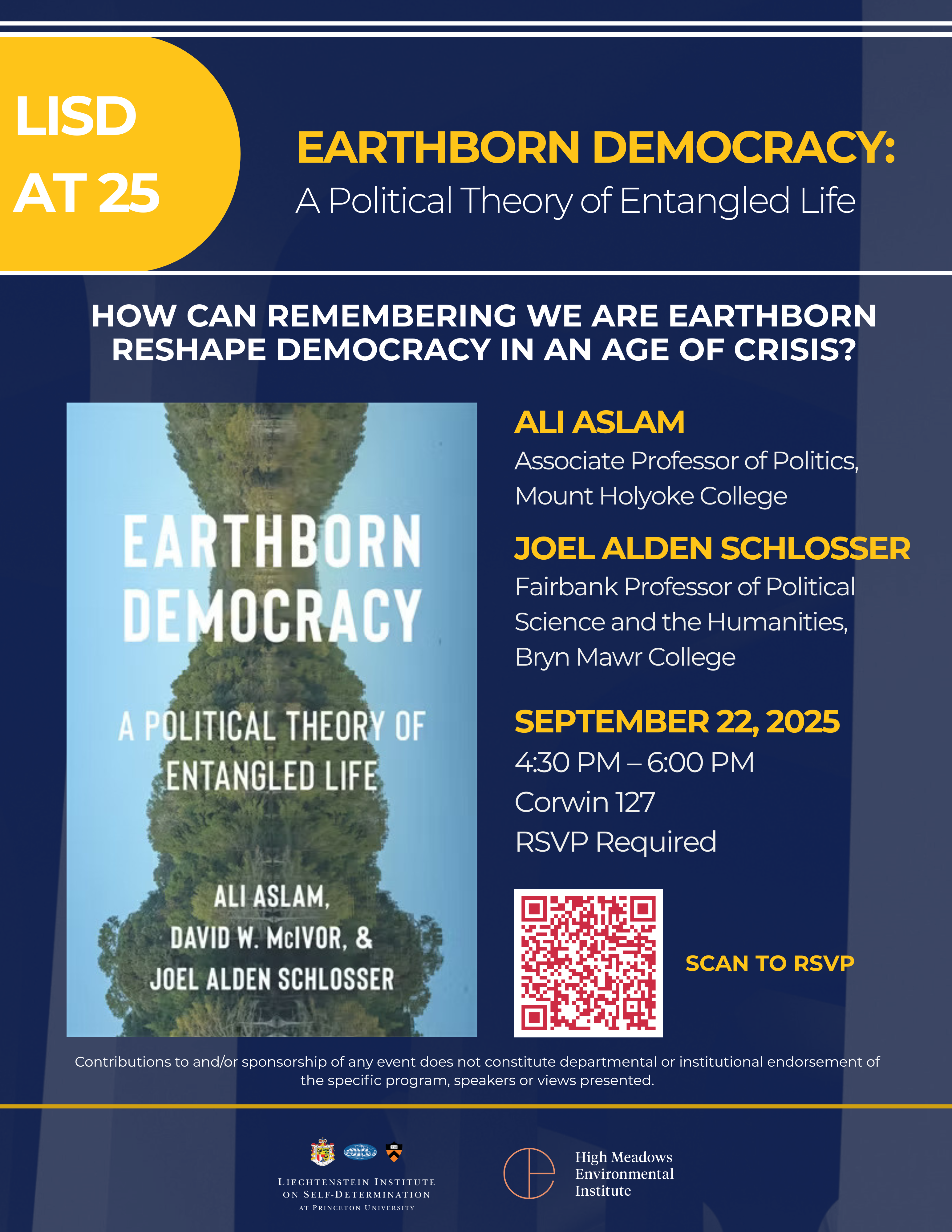Poster of event includes headshots, event title, date, time, and moderator details.