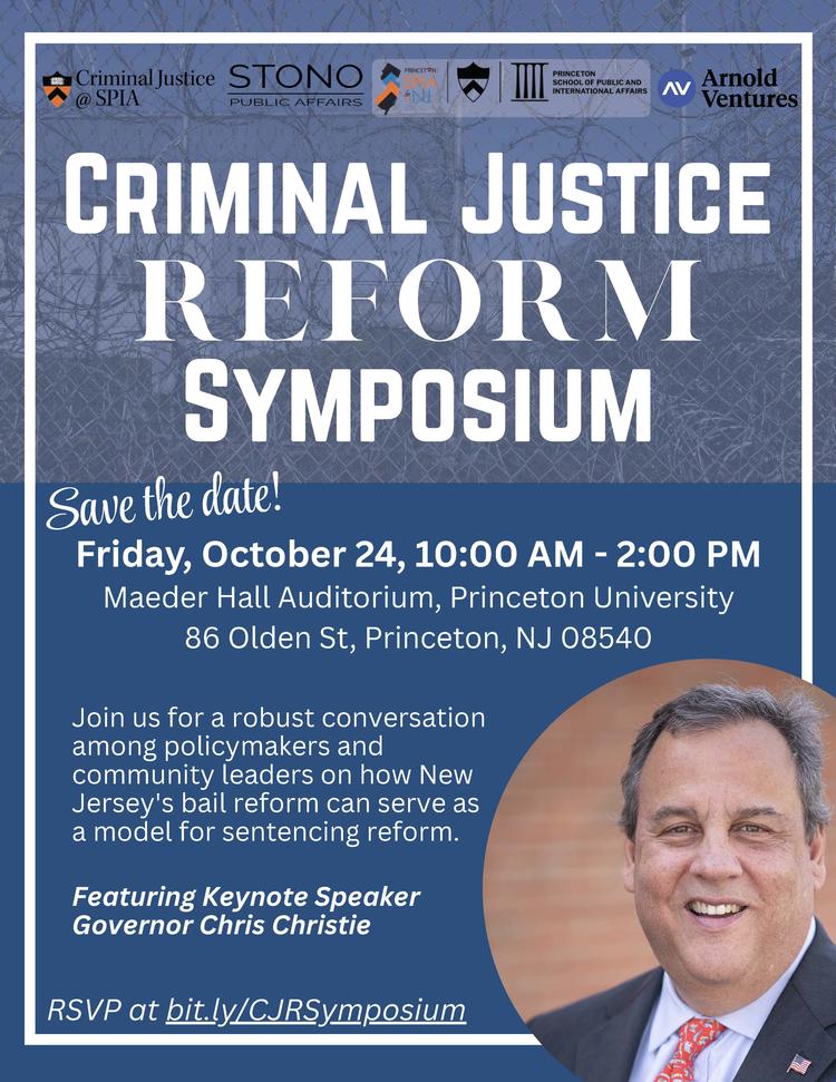 poster with symposium details and former Gov Chris Christie's headshot
