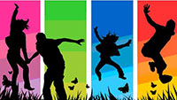 Silhouettes of children playing outdoors