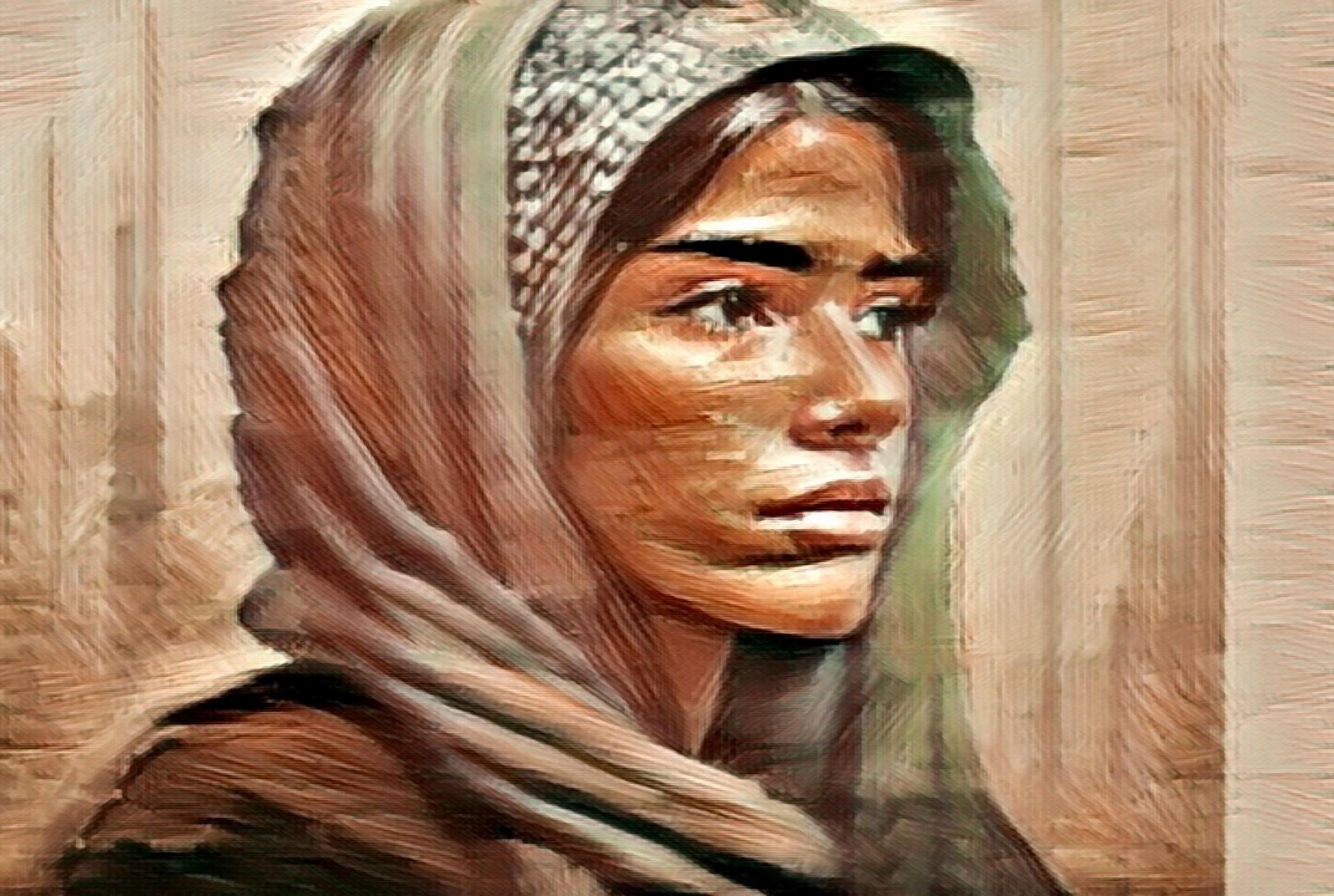 drawing of Nadia, person with head scarf