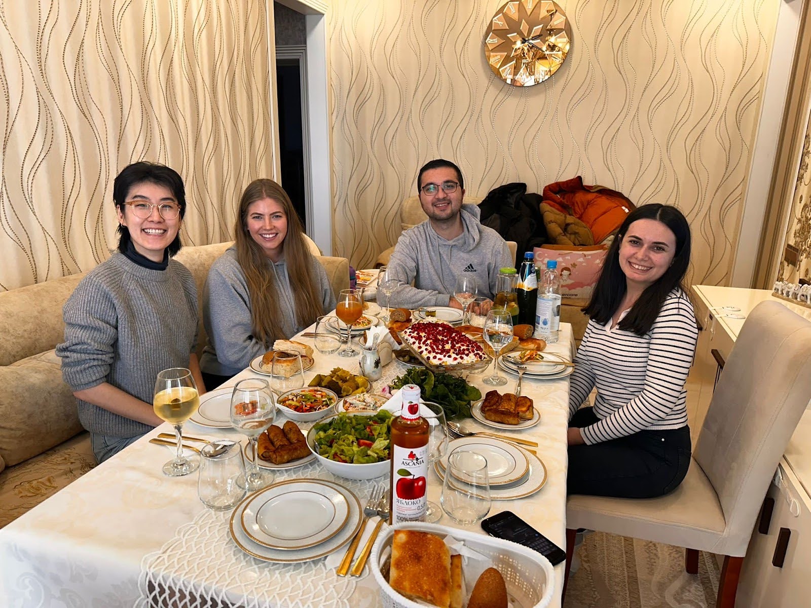 Juyoung, Sydney, Elmir, and Elmir’s wife Samira at a traditional Azerbaijani lunch in Samira’s family home.