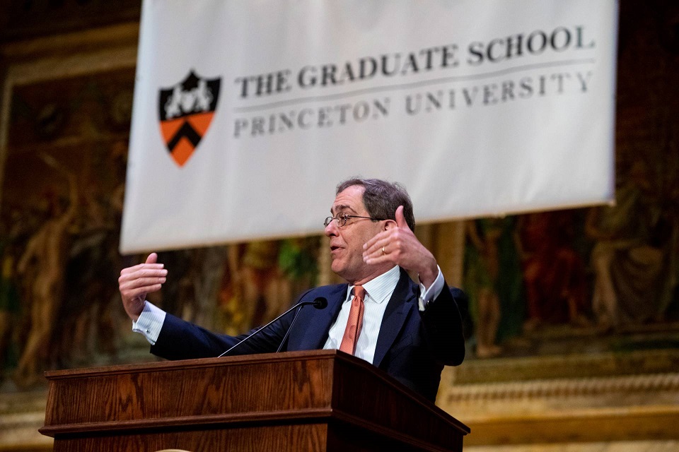 University President Christopher L. Eisgruber welcomes the Graduate School’s 713 new students to campus, as Princeton resumes full in-person teaching and operations.  Photo byDenise Applewhite, Office of Communications