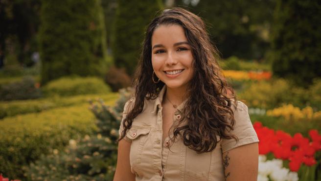 A woman with long brown hair