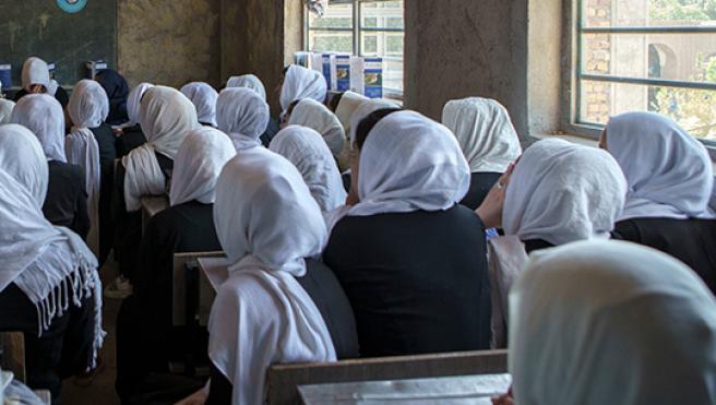 Afghan girls at school in Herat, Afghanistan, 2019. Photo by Solmaz Daryani/Shutterstock