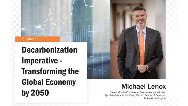 event poster, picture of mike lenox in suit and orange tie
