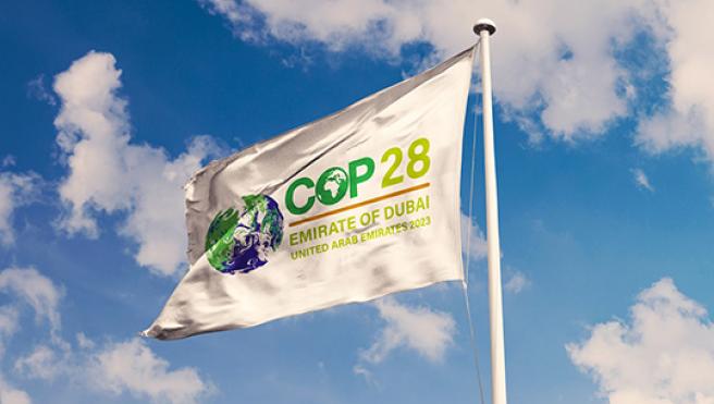 Flag for COP28 climate change conference