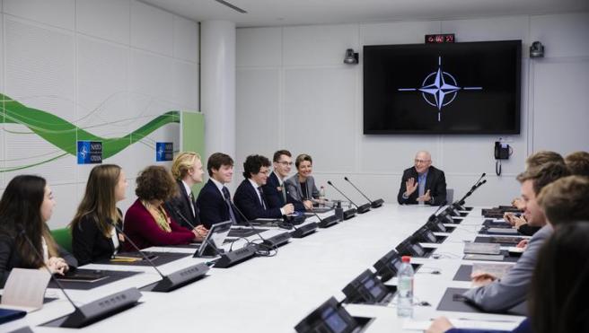 LISD International Policy Associates in conversation with Deputy Secretary General Mircea Geoană at NATO HQ, October 2022. Photo by Serena Vittorini.