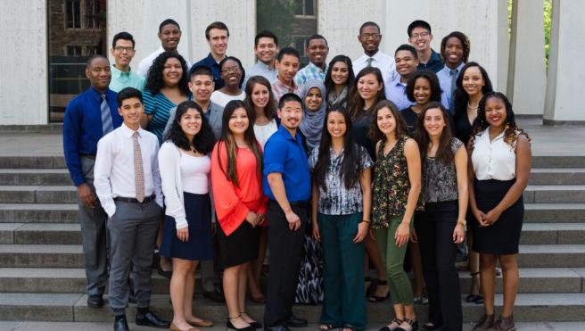 Group of JSI students in front of steps