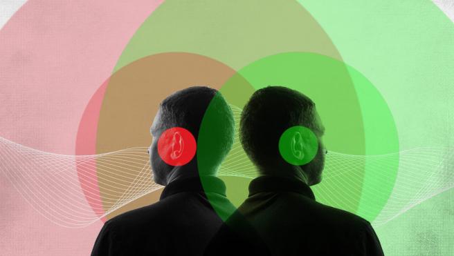 Two Men With Green and Red Dots