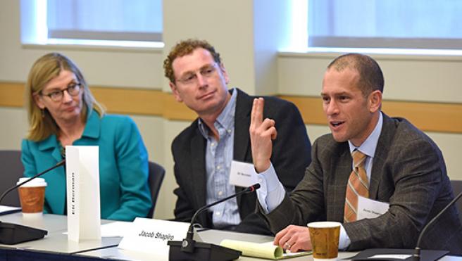 Jacob N. Shapiro of the Woodrow Wilson School welcomes attendees at the 8th Annual Meeting of the Empirical Studies of Conflict Project. (Photo courtesy of Jeffrey Helsing, United States Institute of Peace)