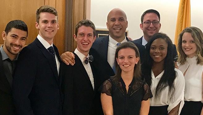 U.S. Senator Cory Booker and students