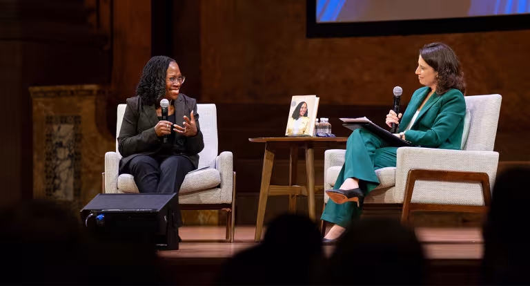 Supreme Court Justice Ketanji Brown Jackson (left) and Deborah Pearlstein.  Photo By Sameer A. Khan / Fotobuddy