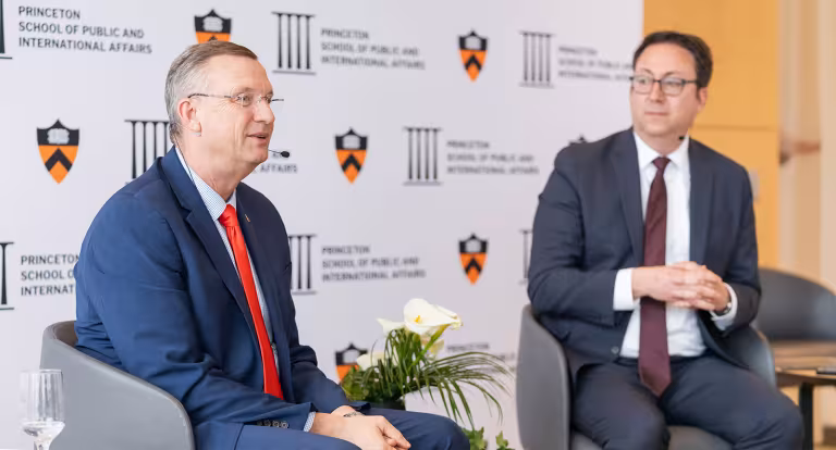 Secretary of Veterans Affairs Doug Collins (left) talks with Udi Ofer.