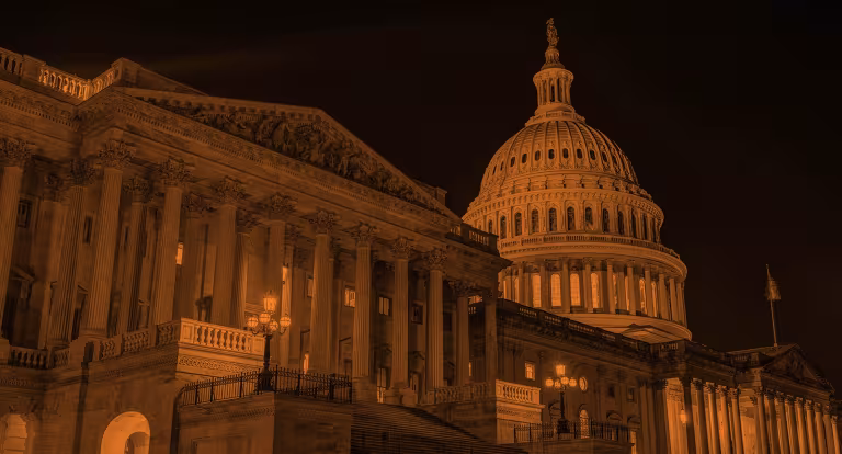 Capitol building in black and orange