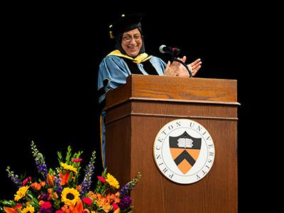 Dean Amaney Jamal speaking at 2024 SPIA Hooding Ceremony