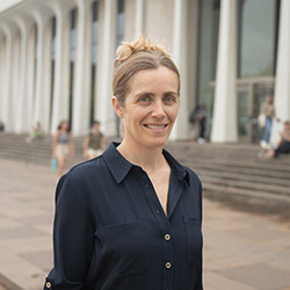 Pascaline Dupas in front of Robertson Hall