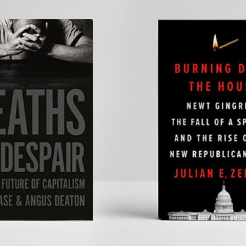 book covers for Deaths of Despair and Burning Down the House