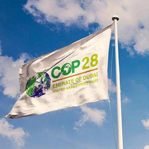 Flag for COP28 climate change conference