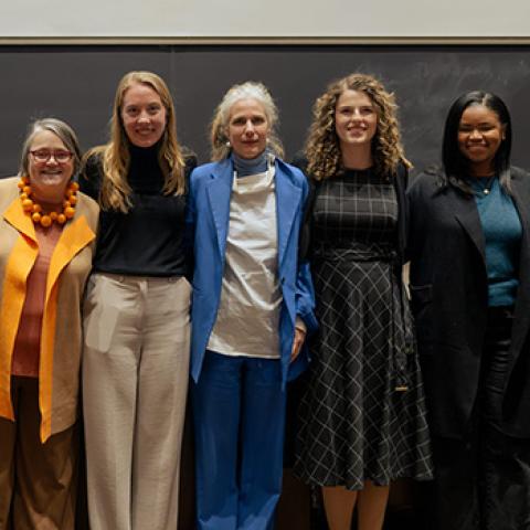 Group photo of Rebecca Gomperts, Heather Howard, Betsy Armstrong, Clarke Wheeler and students