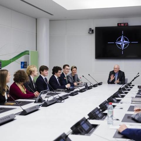 LISD International Policy Associates in conversation with Deputy Secretary General Mircea Geoană at NATO HQ, October 2022. Photo by Serena Vittorini.