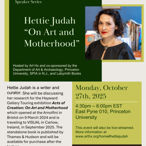poster with talk details and author Hettie Judah headshot