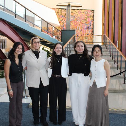 Dean Amaney Jamal with students