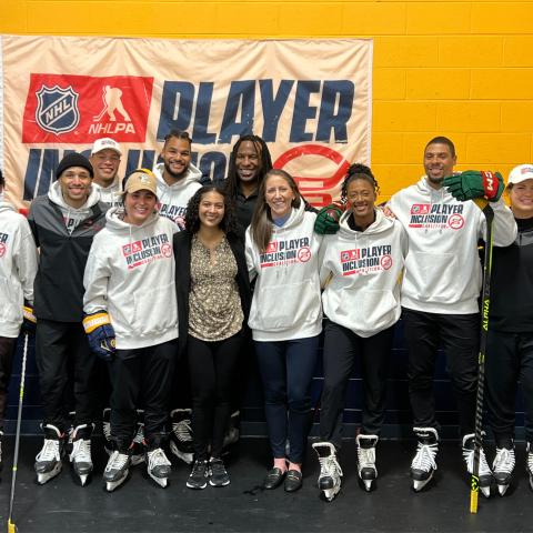 Melissa Parnagian (front, center) with NHL Player Inclusion Coalition. Photo Credit: Melissa Parnagian