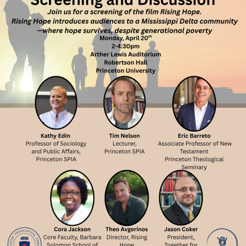 Film screening poster featuring photos of speakers