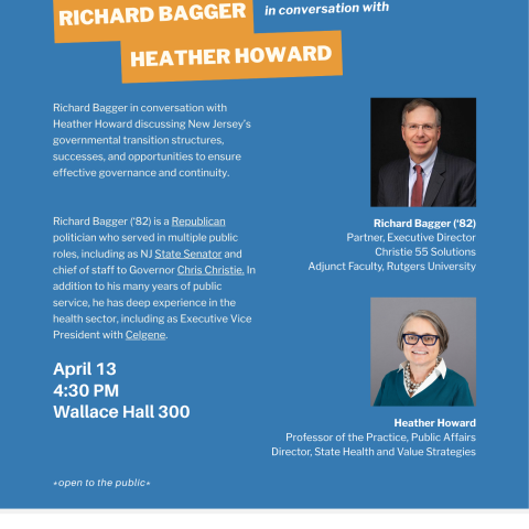 event poster with location and details; speaker headshots (Rich Bagger and Heather Howard)