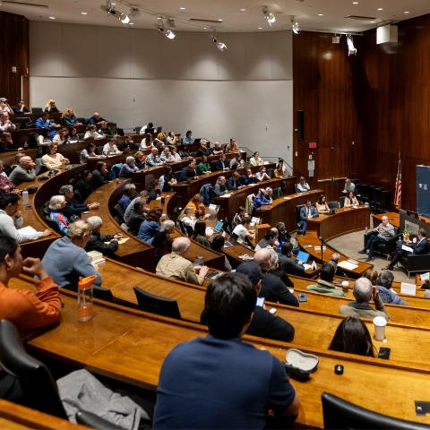 Julian Zelizer, Malcolm Stevenson Forbes, Class of 1941 Professor of History and Public Affairs, interviews Joseph Kahn, executive editor, The New York Times, during the last Dean's Leadership Series event of the 2026 spring semester. Photo credit: Sameer A. Khan / Fotobuddy