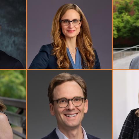 Clockwise from top left: Dennis McBride MPA ‘80, Lauren Necochea MPA ’06, Daniel Bosa Rincon MPA '26, Jess Hembree MPA ’08, Thomas M. Nelson MPA ’04, Rachel Morrow MPA ’25.