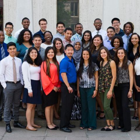 Group of JSI students in front of steps