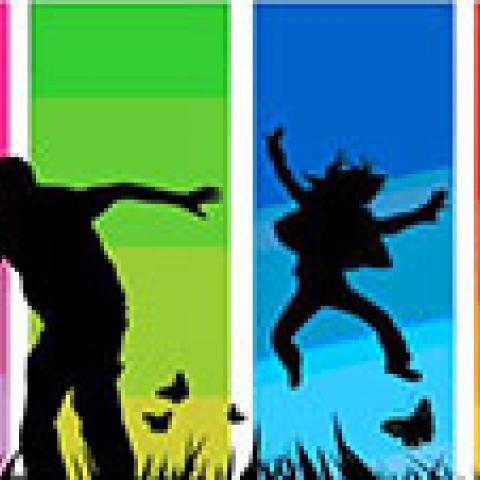 Silhouettes of children playing outdoors