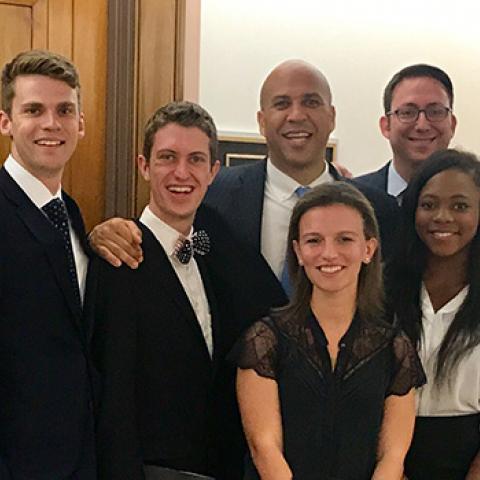 U.S. Senator Cory Booker and students