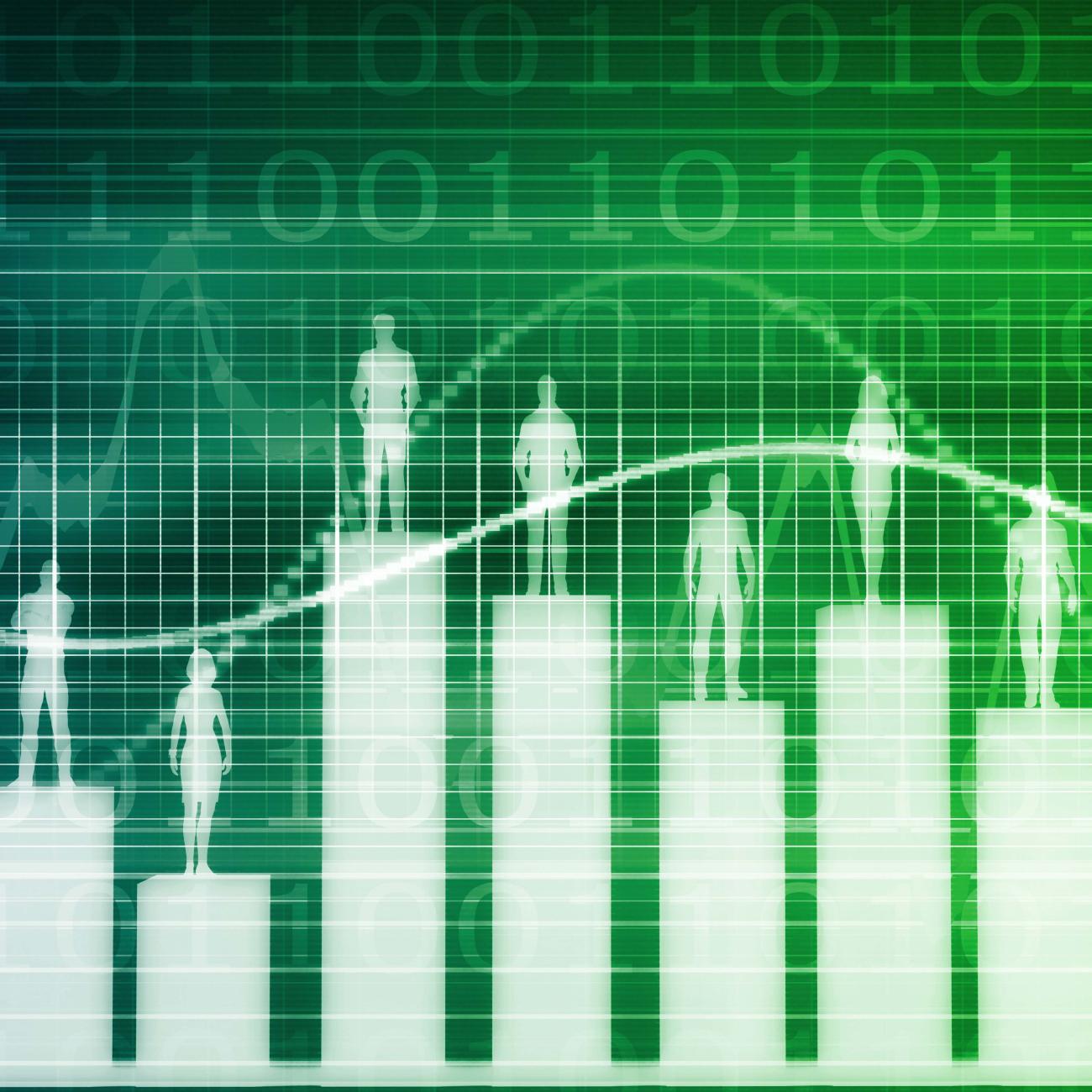 finance, fiscal, & monetary policy research topic graphic with people figures and graphs