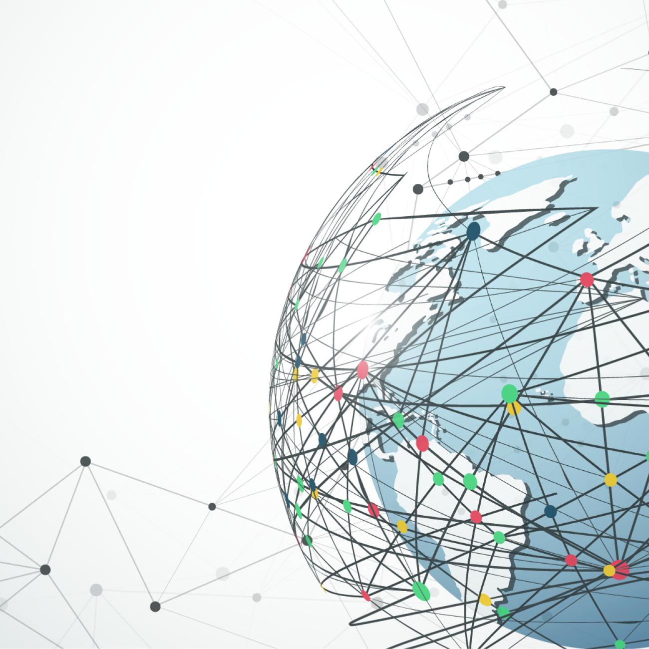 world globe with linear lines