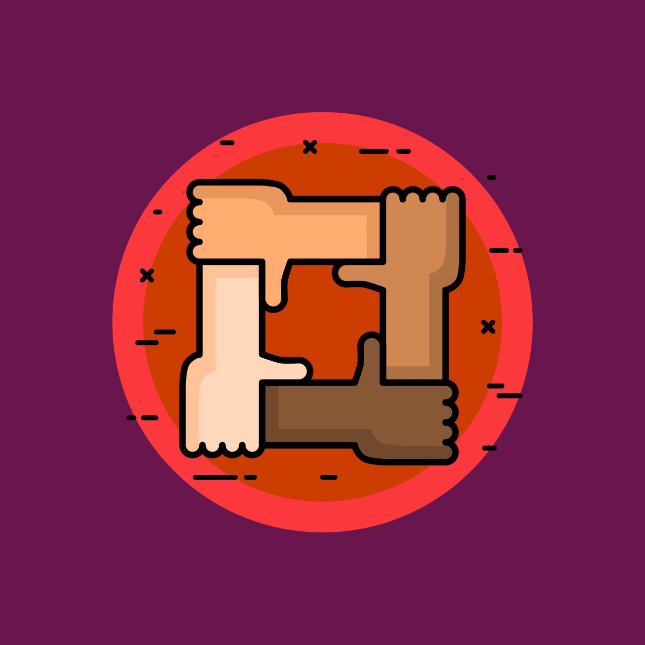 hands and arms interlocking to create a square