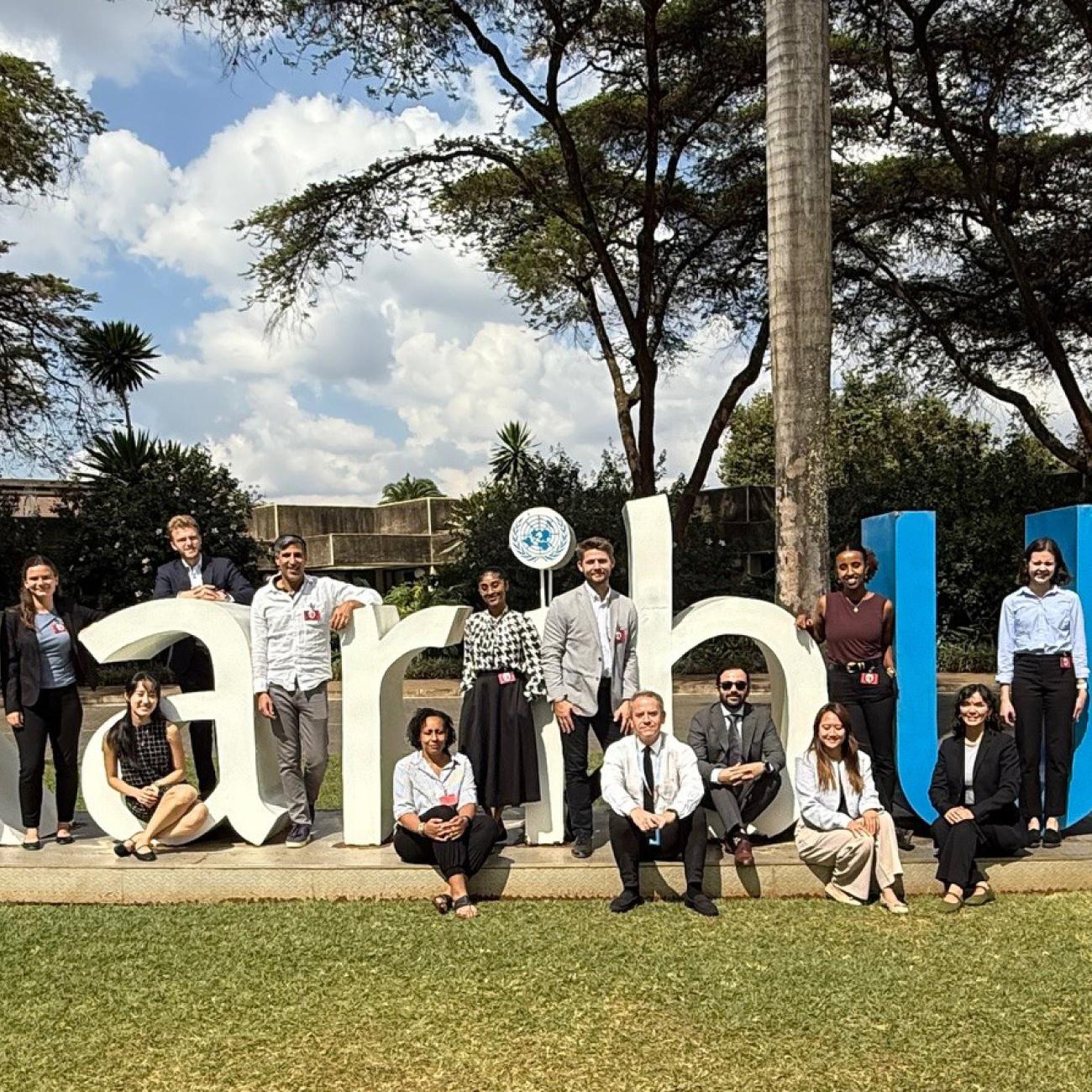 SPIA students posing with Resident Representative of the UN in Nairobi, Aly Kassam-Remtulla and Grace Penn.