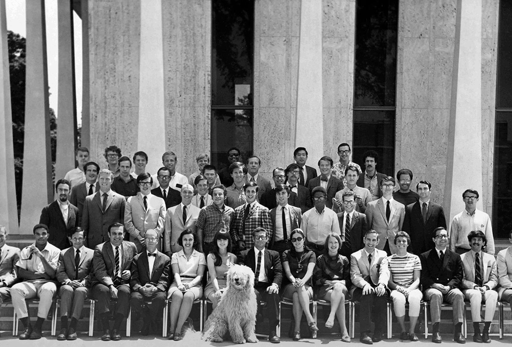SPIA MPA students posing in front of Robertson Hall, 1969