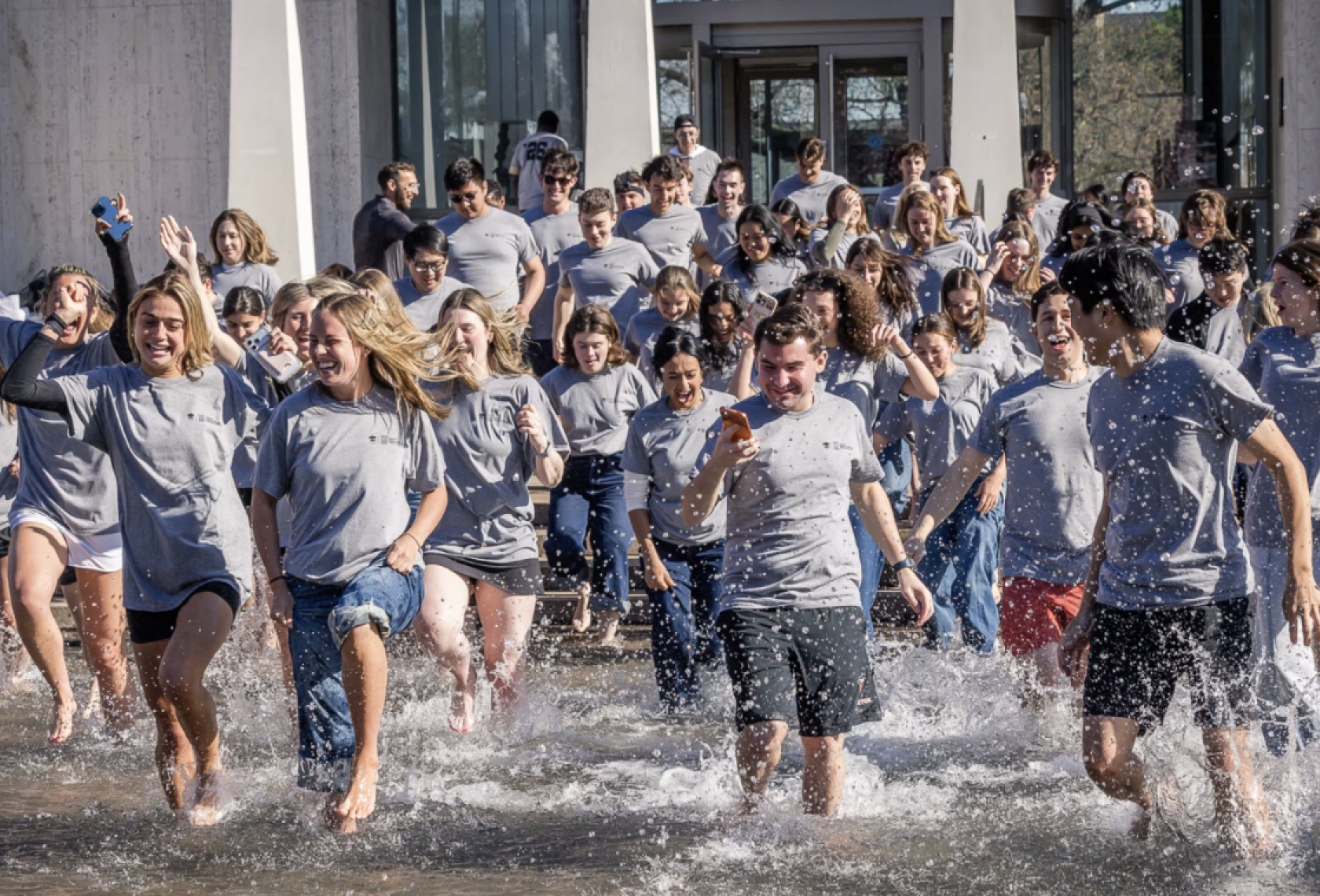 SPIA seniors doing the annual senior fountain jump