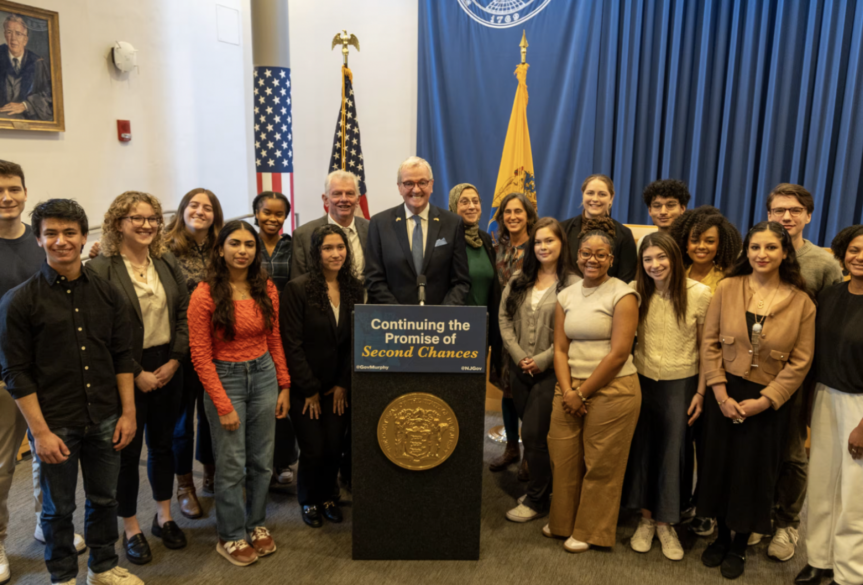 group of student volunteers with former NJ Governor Murphy