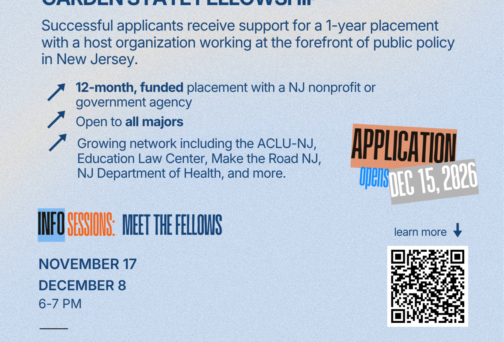 poster with GSF info session dates and application open date