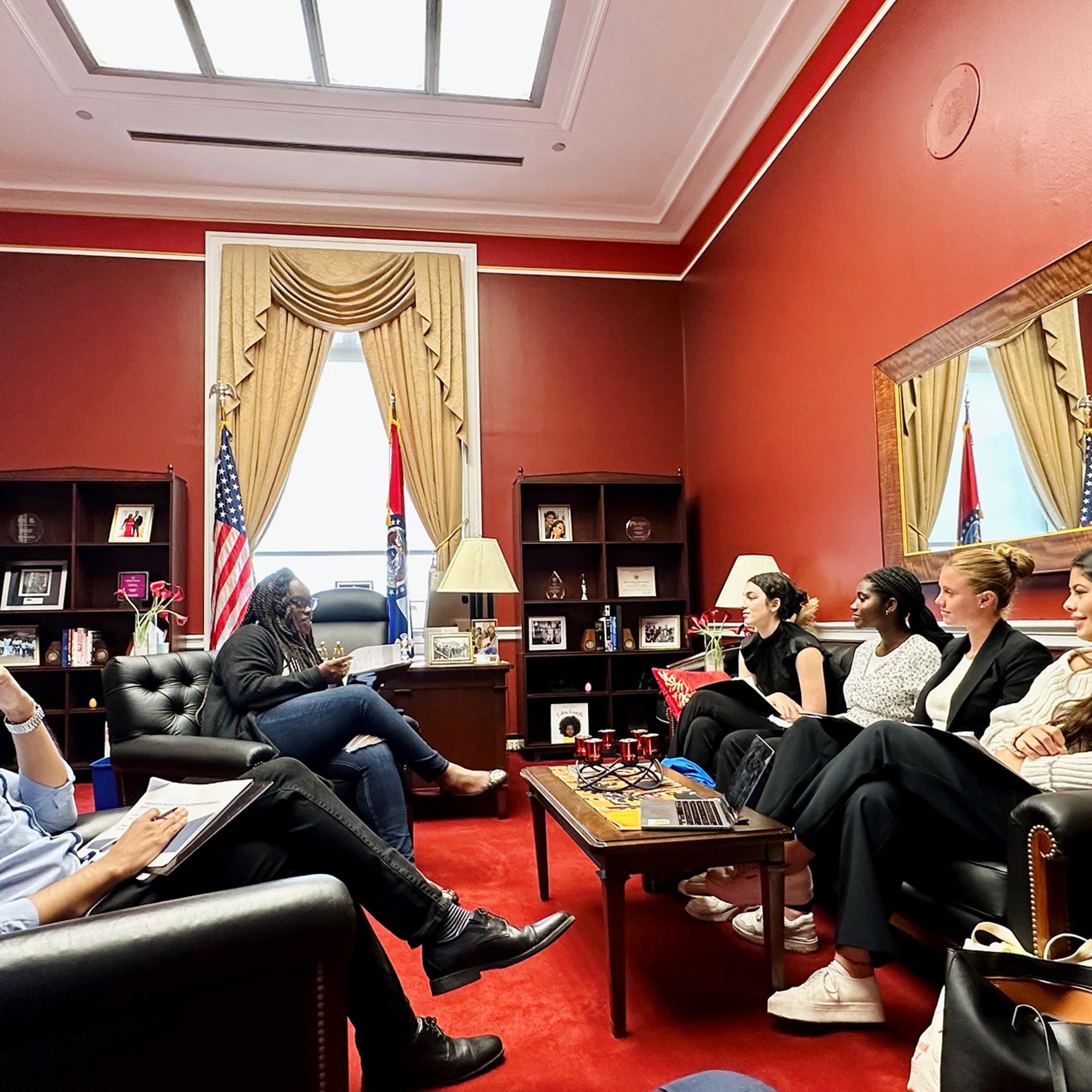 Students inside Congress meeting with our policy partner, Congress Member Cori Bush