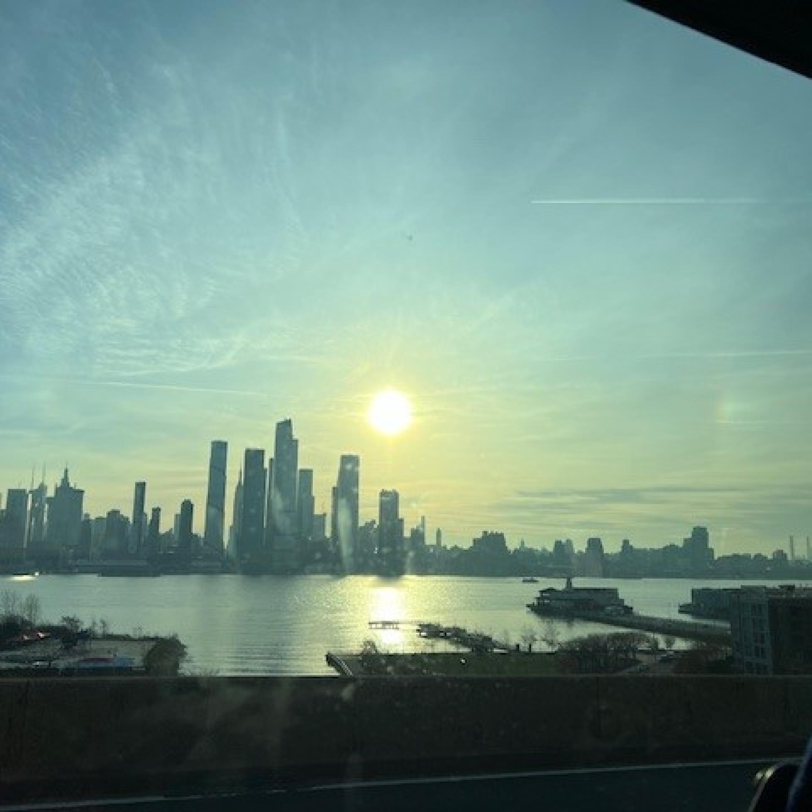 view of new york city from bus window