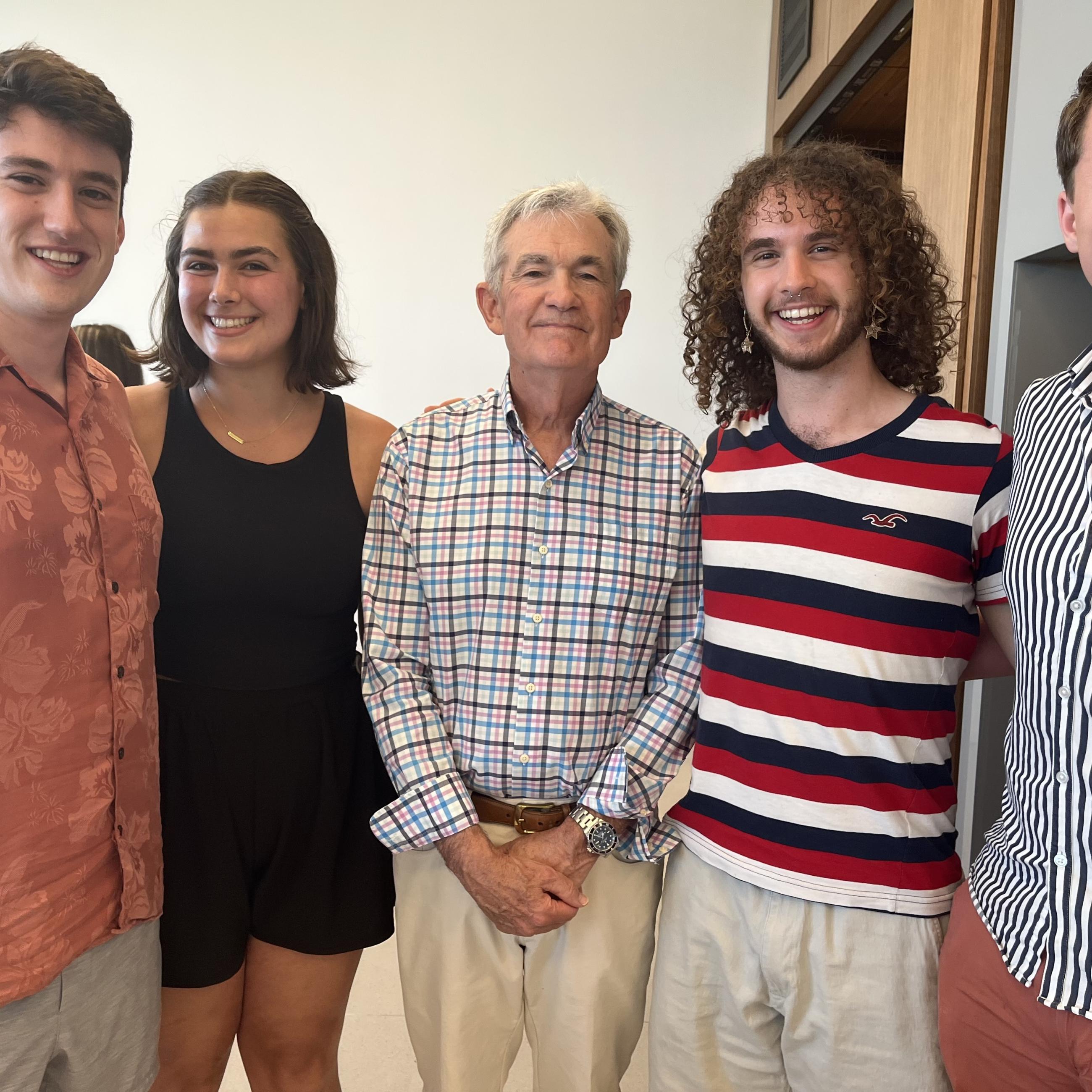 Sydney Eck '24 with Chairman of the Federal Reserve of the United States Jerome Powell