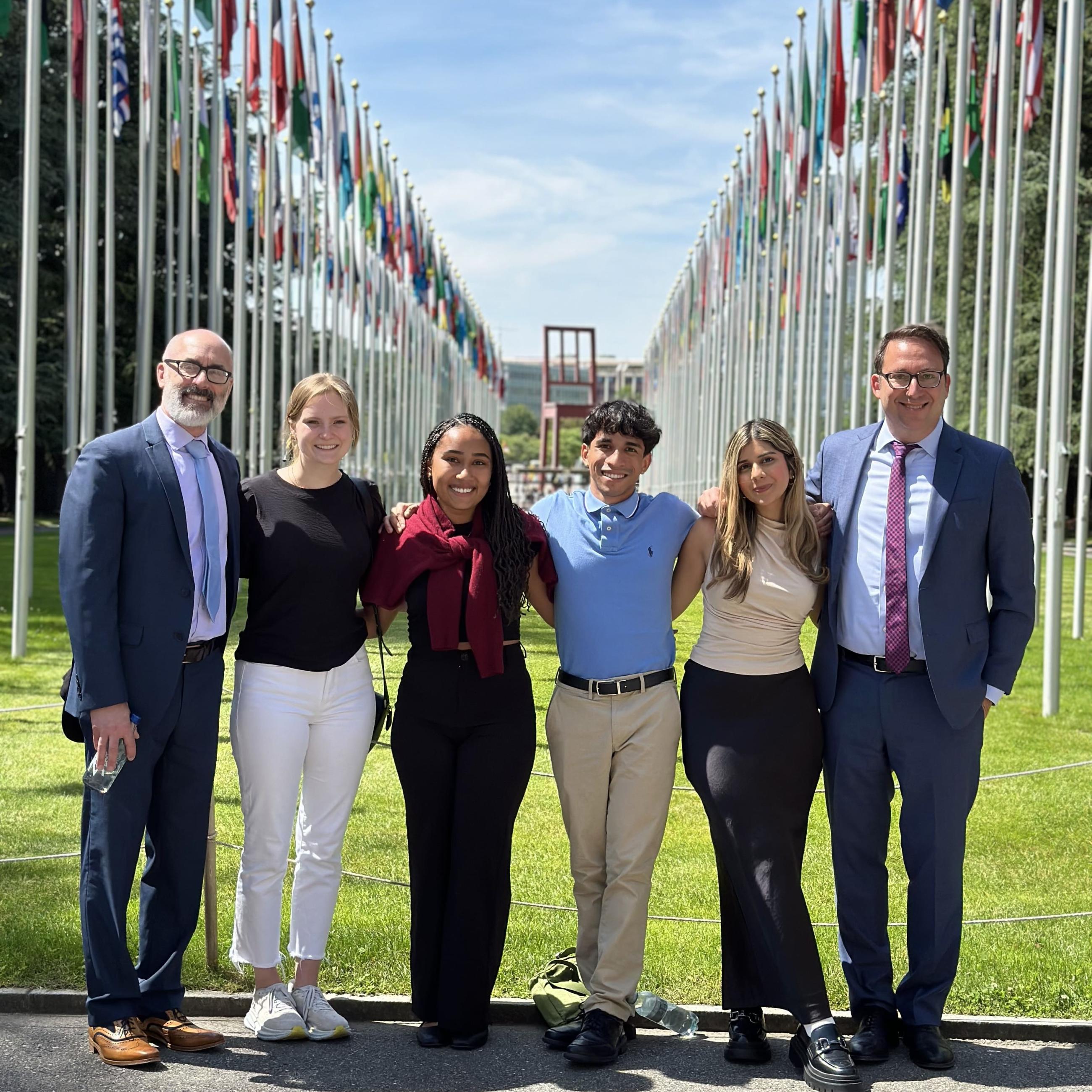 Udi Ofer, Paul Lipton, and students outside Palais des Nations