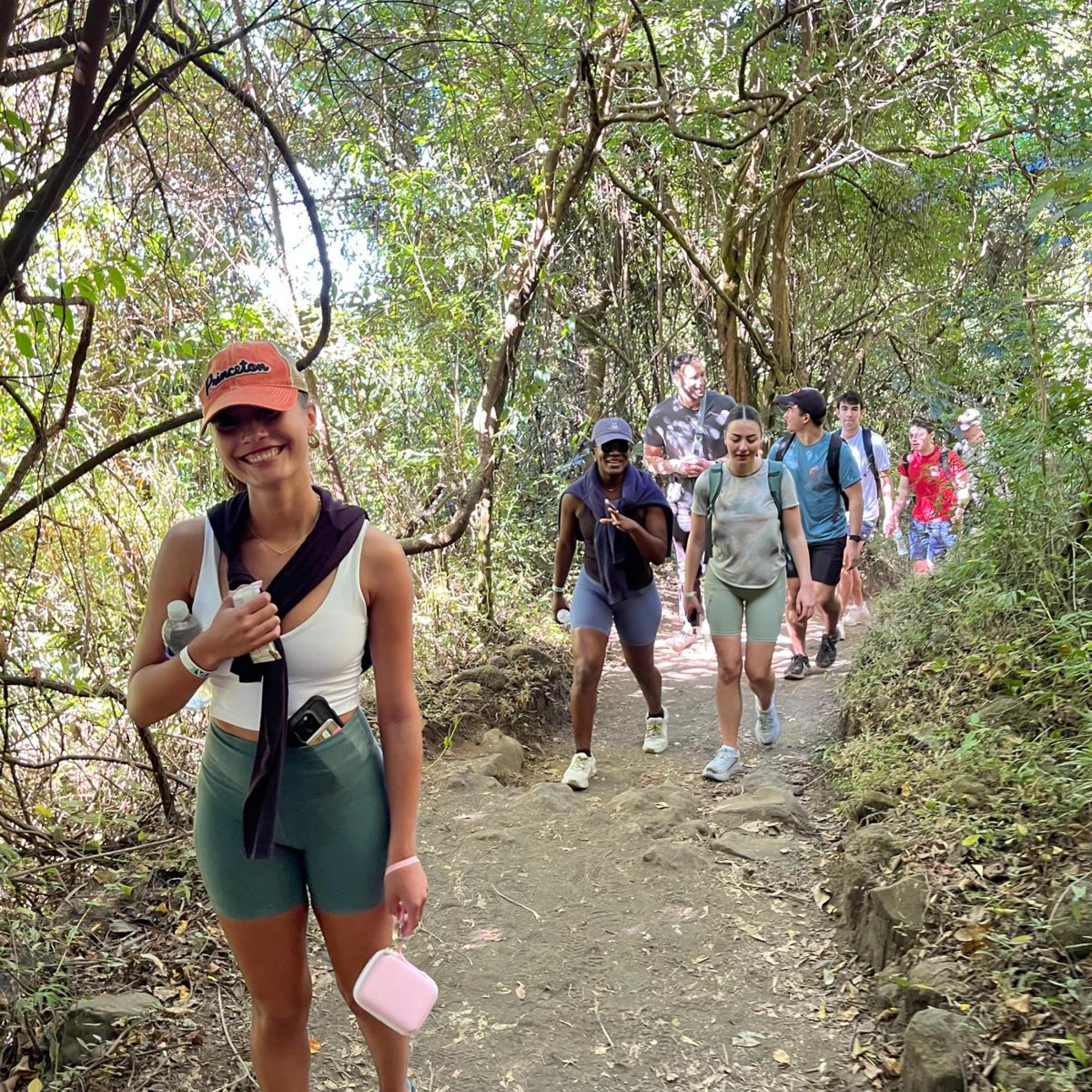 SPIA students walking on nature trail on winter break in El Salvador
