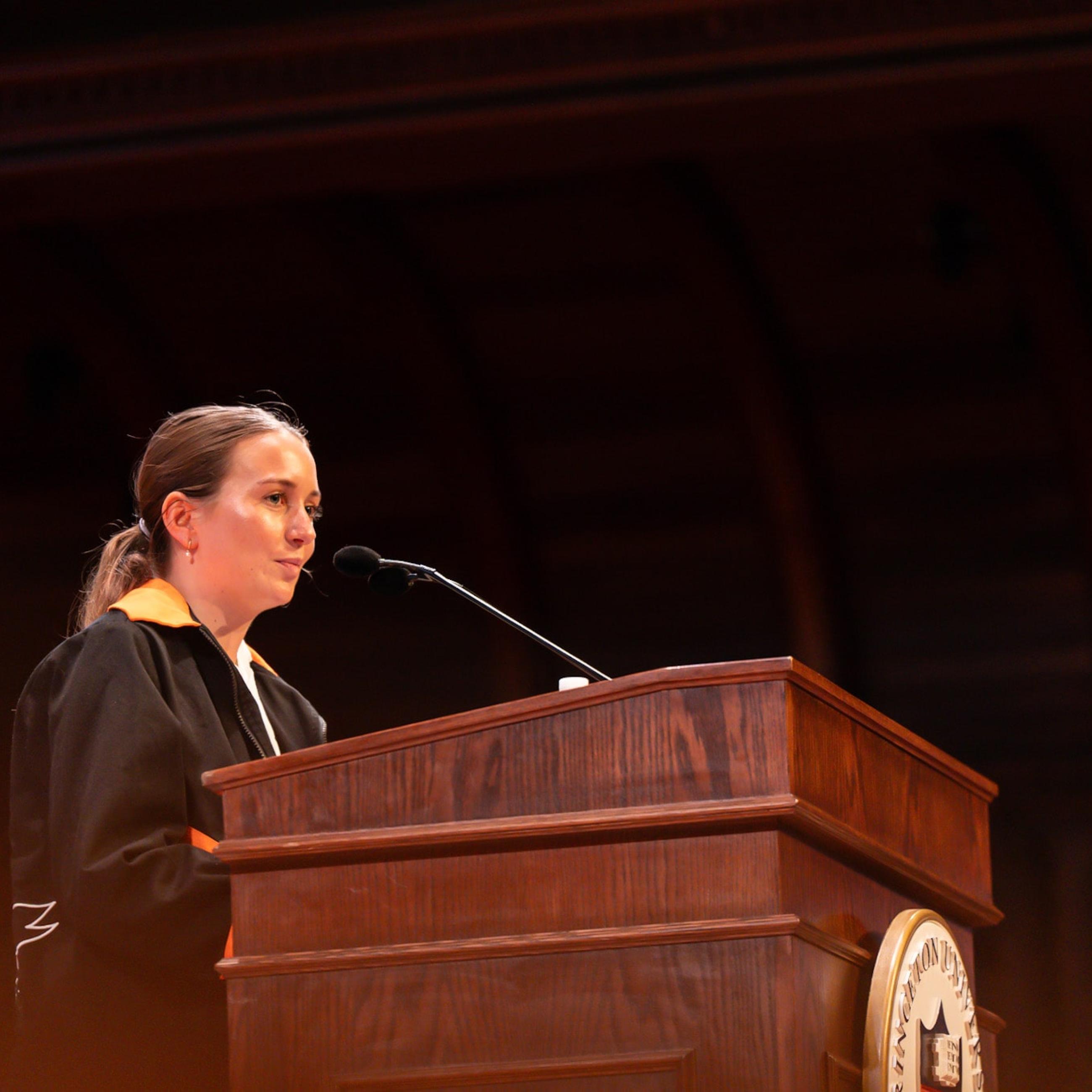 SPIA graduate speaking at Class Day